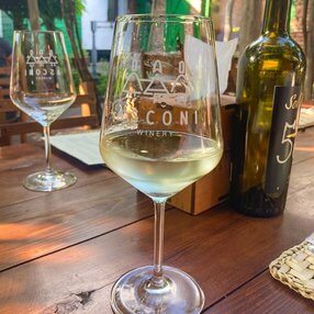 Weinglas mit Schriftaufzug Weingut Asconi