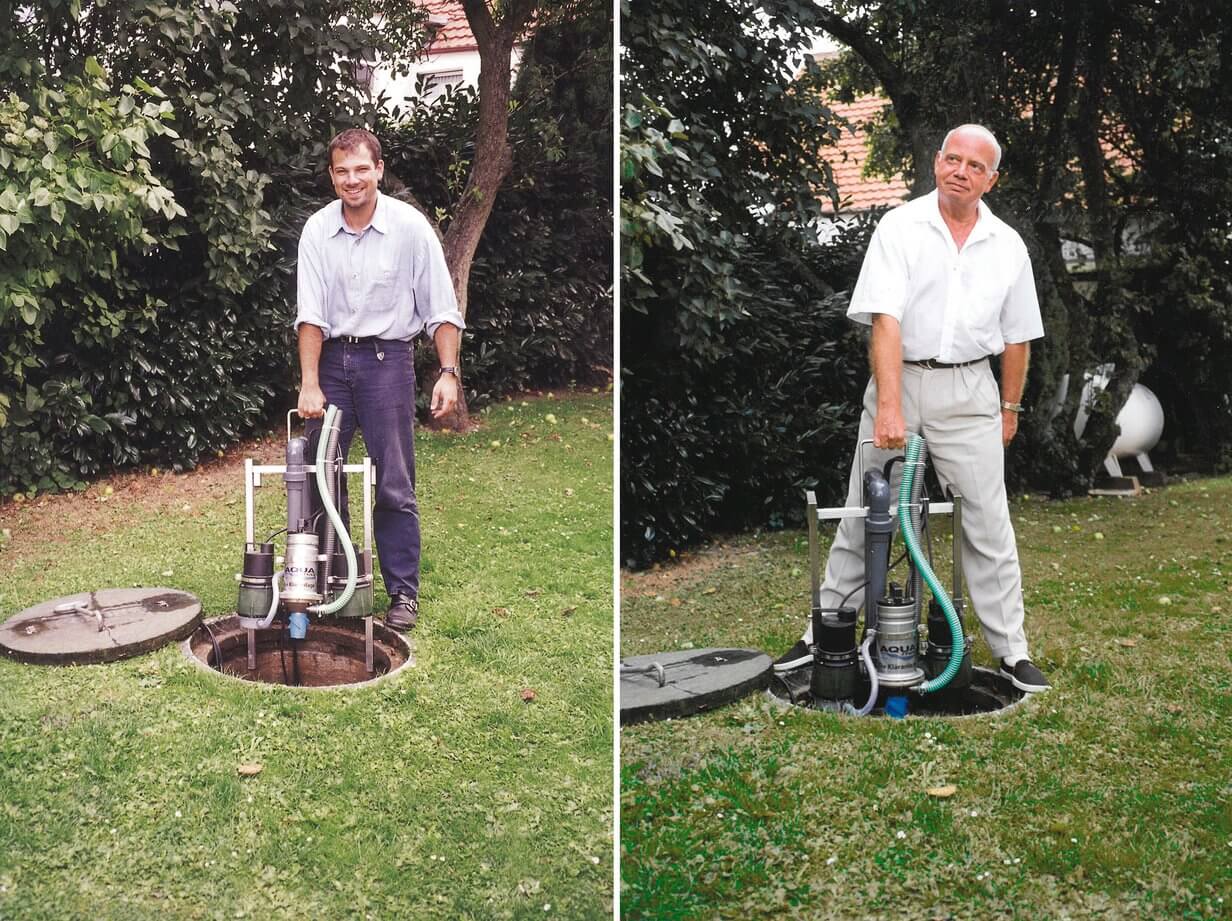 Gründer der Firma ATB auf einer Wiese mit dem AQUAmax 1999 