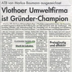 Auszeichnung „Gründer Champion“ im Jahr 2002