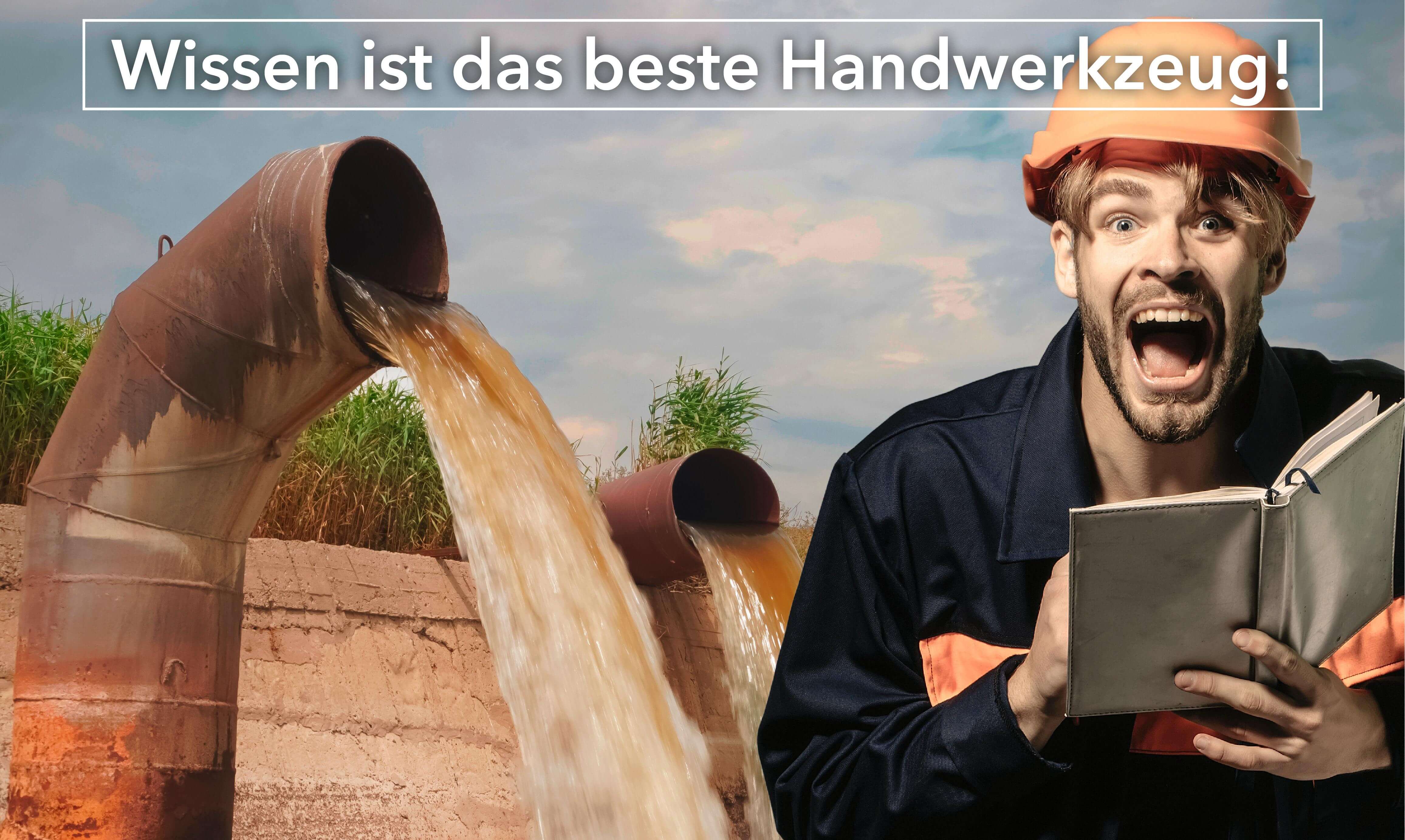 Handwerker steht vor Abwasserrohren